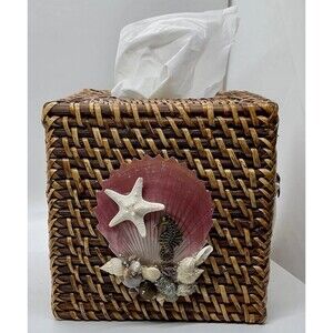 Coastal Starfish One Of A Kind Hand Decorated Rattan Tissue Box Cover Decor